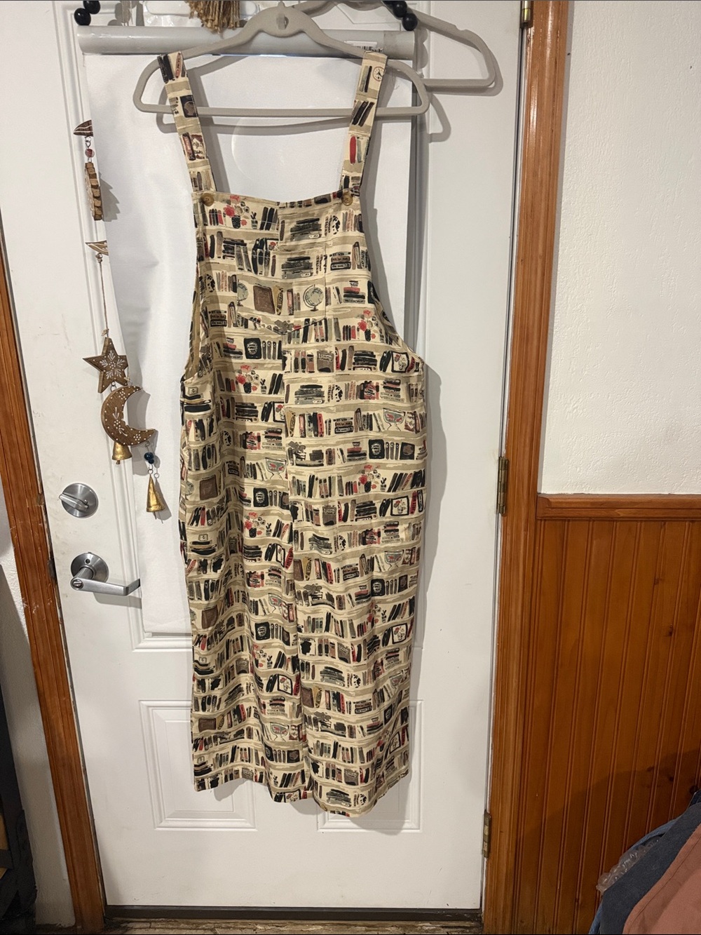 Cream Printed Pinafore Jumpsuit with Book Motif